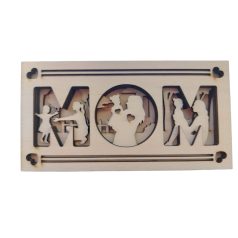   5 Rétegű Natúr Fa "Mom" Asztali Dísz Életjelenetekkel