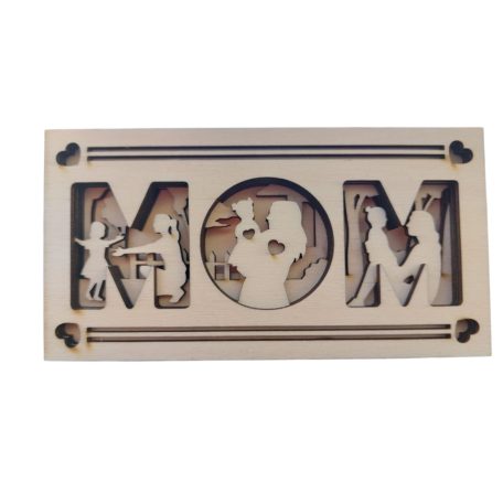 5 Rétegű Natúr Fa "Mom" Asztali Dísz Életjelenetekkel